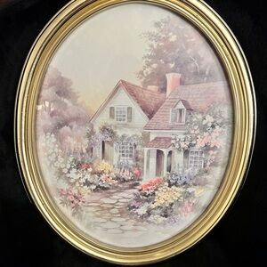 Vintage Cottage Floral Art in Gold Frame